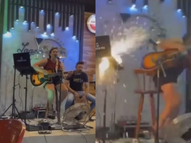 Notebook pega fogo e explode durante show e assusta cantora; veja o vídeo