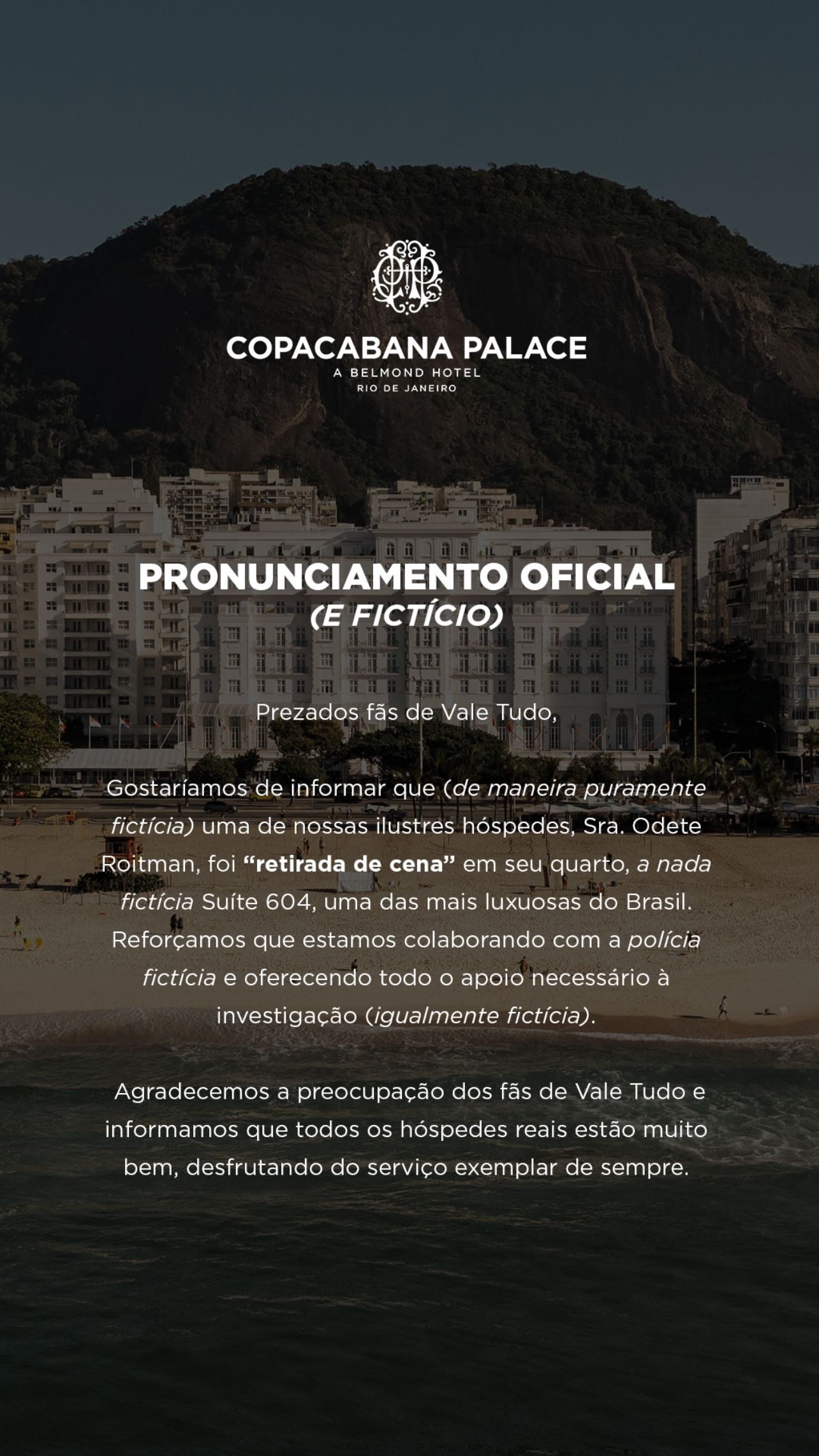  Reprodução Instagram @belmondcopacabanapalace