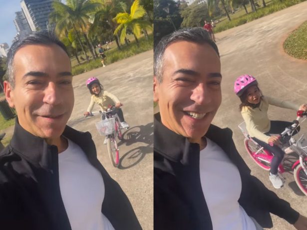 César Tralli ensina filha com Ticiane Pinheiro a andar de bicicleta: “Momento mágico”