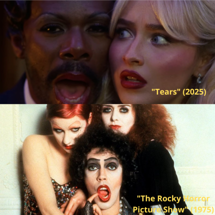 Absolutamente cinema! Confira as referências a filmes nos clipes de Sabrina Carpenter 1 Referência a "The Rocky Horror Picture Show" (1992) no clipe "Tears" (2025)