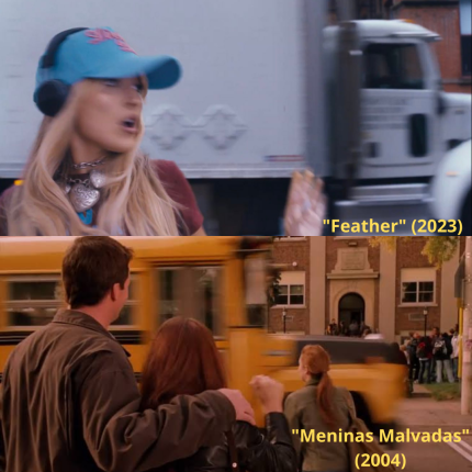 Absolutamente cinema! Confira as referências a filmes nos clipes de Sabrina Carpenter 6 Referência a "Meninas Malvadas no clipe "Feather" (2004)