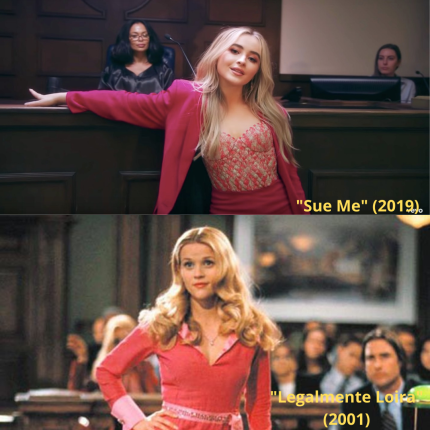 Absolutamente cinema! Confira as referências a filmes nos clipes de Sabrina Carpenter 4 Referência a "Legalmente Loira" (2001) no clipe "Sue Me" (2019)