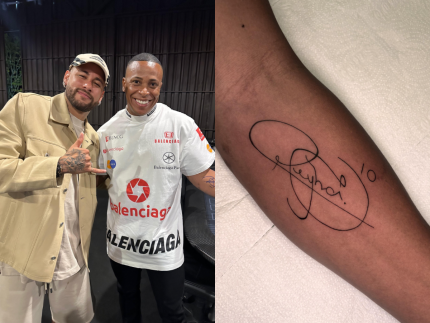 Neymar assina braço de empresário e gesto vira, literalmente, uma tatuagem