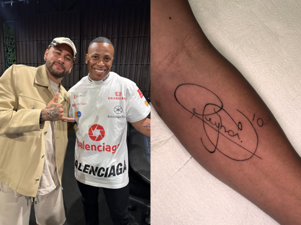 Neymar assina braço de empresário e gesto vira, literalmente, uma tatuagem