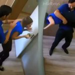 Manobra inusitada de desengasgo viraliza na web; homem virou colega de cabeça para baixo