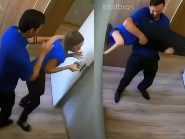Manobra inusitada de desengasgo viraliza na web; homem virou colega de cabeça para baixo