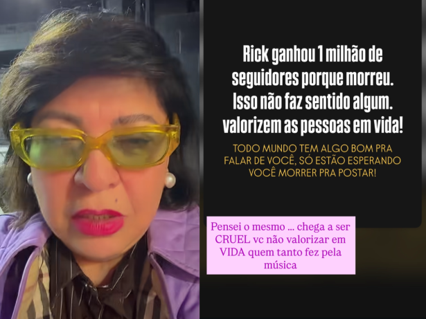 Roberta Miranda reage após Rick ganhar 1 milhão de seguidores depois da morte: “Cruel”