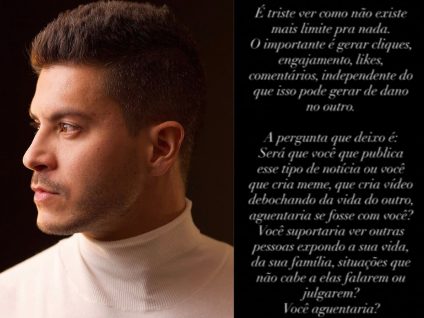 Após rebater versão sobre despejo, Arthur Aguiar desabafa sobre ataques na web