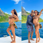 No quinto mês de gravidez, Carol Peixinho curte Noronha com Thiaguinho