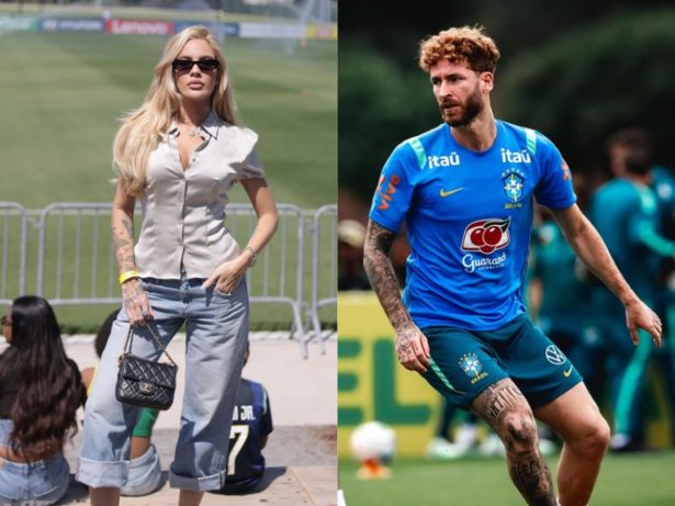 Karoline Lima posa com Léo Pereira em treino da Seleção e reacende rumores de volta