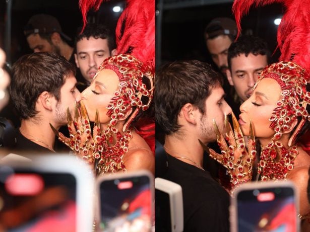 Sabrina Sato e Nicolas Prattes dão beijão ao chegar no Desfile das Campeãs