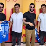 Gusttavo Lima recebe camisa de Kaio Jorge e celebra fase no Cruzeiro