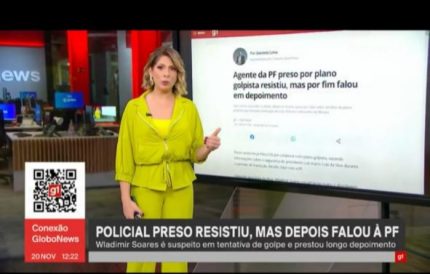 (Daniela Lima usa figurino todo amarelo / Reprodução: GloboNews)