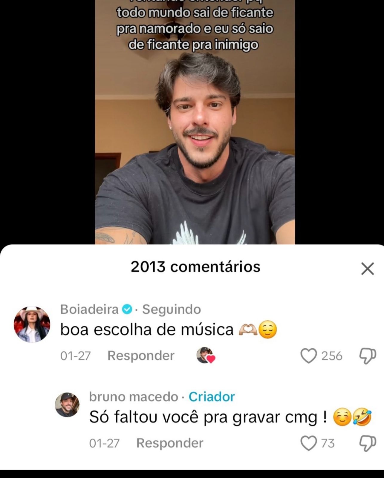 Ana Castela deixou um comentário em uma publicação feita por Bruno Macedo no Tik Tok / Reprodução