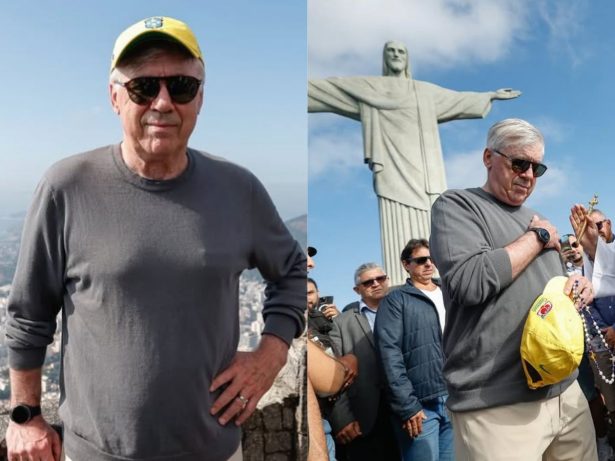 Novo técnico da Seleção, Carlo Ancelotti recebe bênção no Cristo Redentor