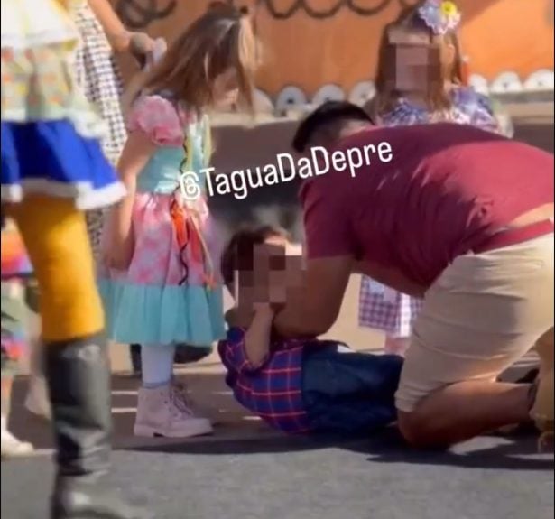 Pai derruba criança durante apresentação junina após briga entre filhos em escola