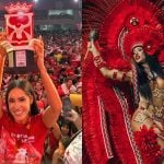Isabelle Nogueira festeja a vitória do Boi Garantido no Festival de Parintins