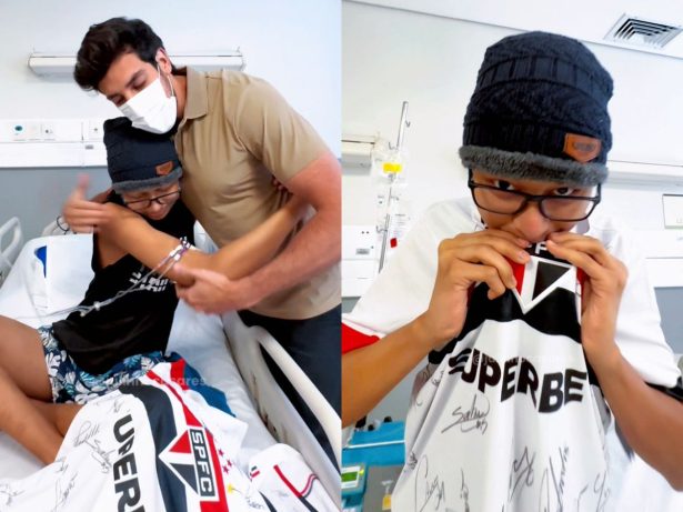 Julinho Casares visita jovem em tratamento contra leucemia e leva presente do São Paulo