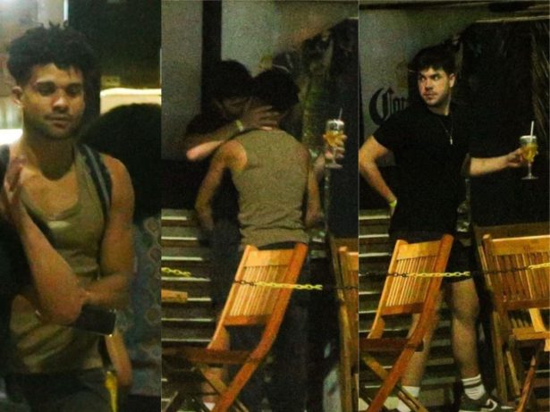 Álvaro e Lucas Leto são flagrados aos beijos em quiosque no Rio, após gravação do “Dança”