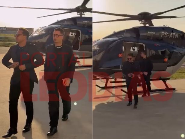 Carlinhos Maia e Lucas Guimarães chegam juntos de helicóptero no casamento de Mari Fernandez