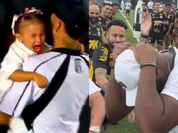 Neymar brinca e se vinga da bolada que Mavie levou com apoio dos “parças” do Santos