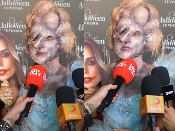 Flávia Viana surge irreconhecível em baile de halloween com fantasia inspirada em filme