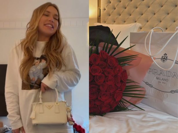 Virginia é recebida em Madri com buquê de rosas e bolsa de R$25 mil de Vini Jr.