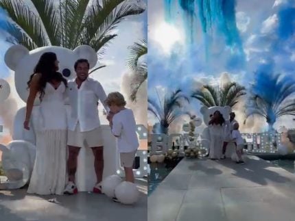 É menino! Thammy Miranda e Andressa Ferreira descobrem sexo do bebê em chá revelação