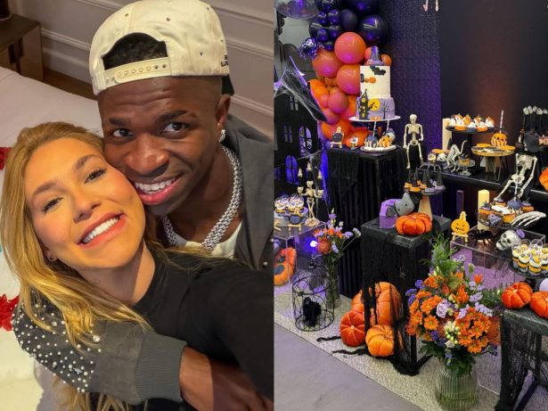 Virginia exibe decoração de festa de Halloween na mansão de Vini Jr. em Madri