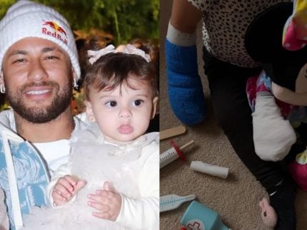 Helena, filha de Neymar Jr., se recupera e se diverte brincando de médica após cirurgia