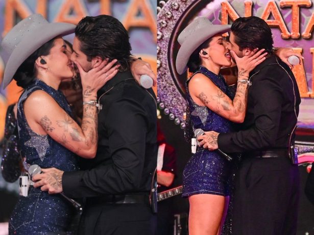 Zé Felipe e Ana Castela protagonizam beijão durante gravação de especial de Natal