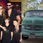 Gusttavo Lima passeia com caminhão clássico ao lado dos filhos