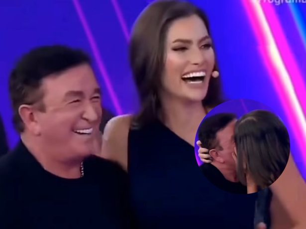Amado Batista e a esposa trocam declarações e dão beijão no “Programa Silvio Santos”