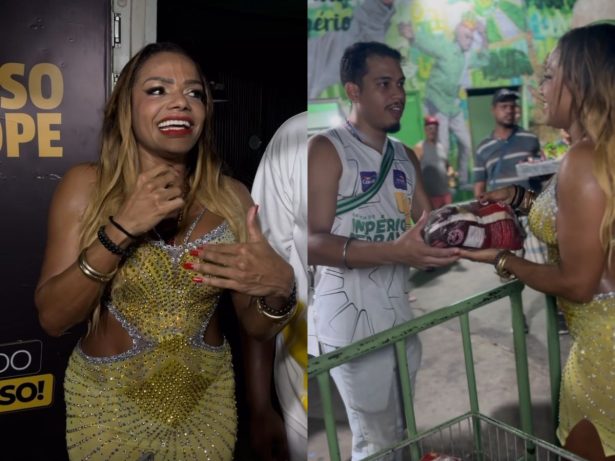 Quitéria Chagas encerra ensaios do Império Serrano com ação solidária e homenageia ritmistas