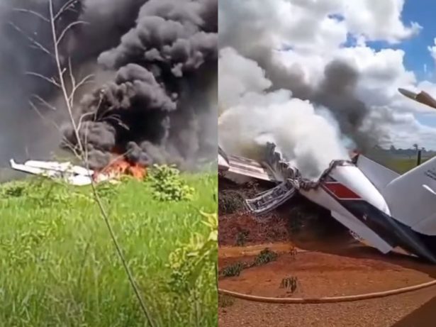 Avião com deputado federal e vereador sofre pouso forçado e pega fogo em RO