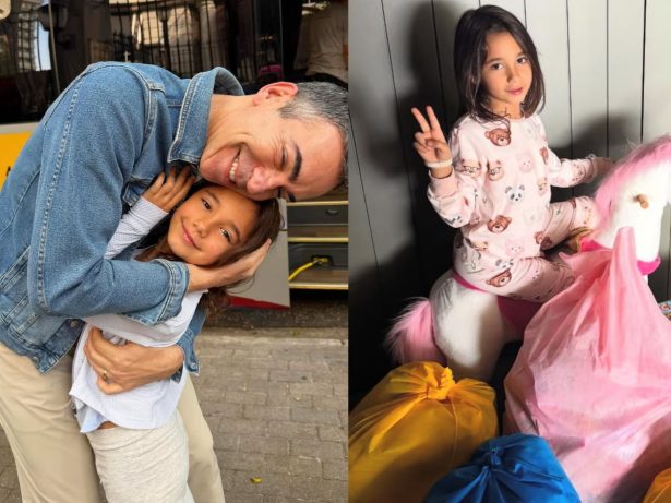 Em clima de Natal, César Tralli separa brinquedos para doação ao lado da filha