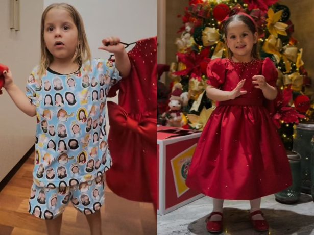 Maria Flor entra na trend “arrume-se comigo” e encanta ao mostrar look de Natal