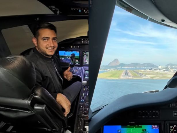 Juliano, dupla de Henrique, mostra habilidade como piloto em pouso no Santos Dumont