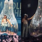 Cantora surpreende ao subir em “globo” espelhado de formato inusitado em show