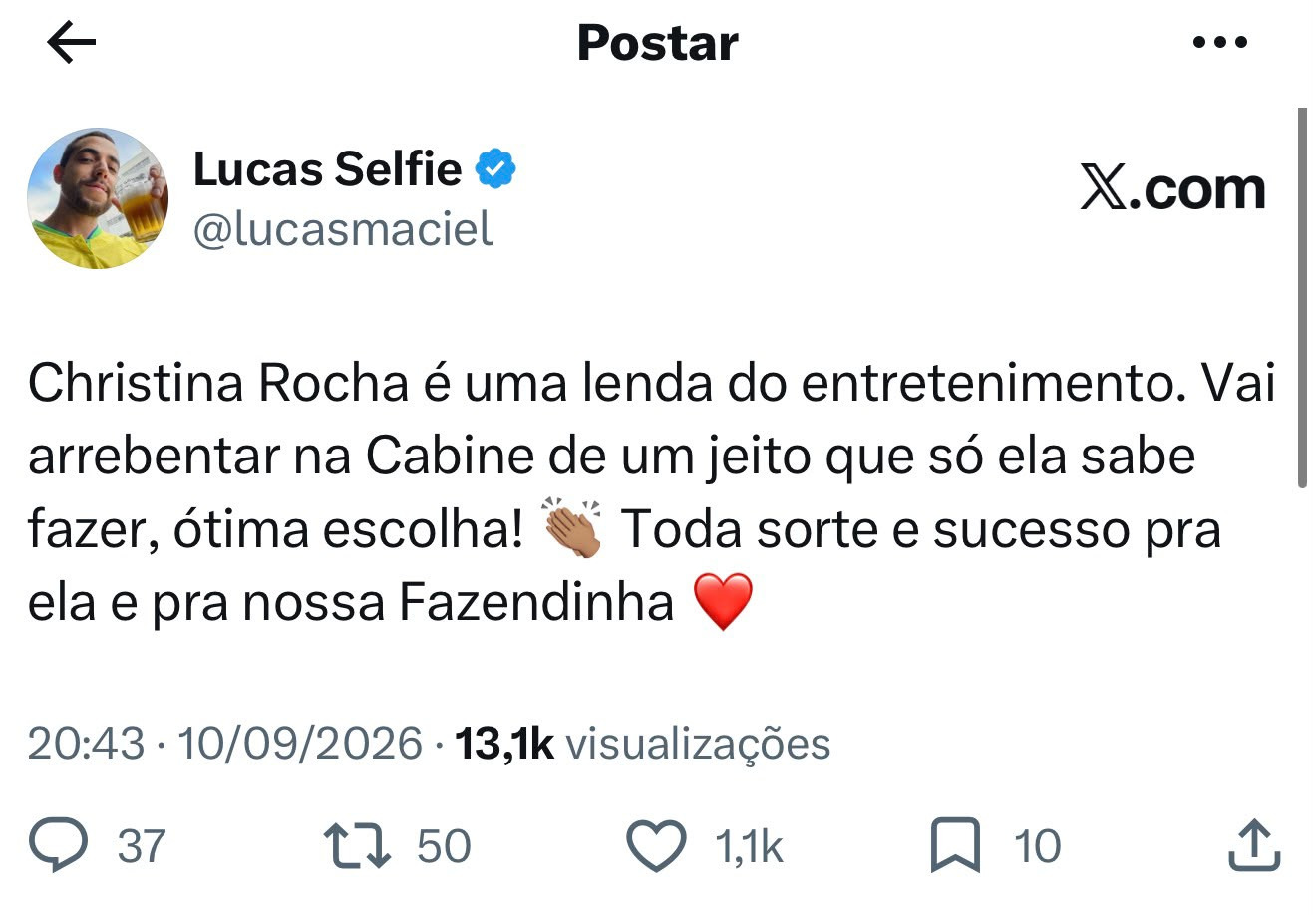 Crédito: Reprodução/X @lucasmaciel
