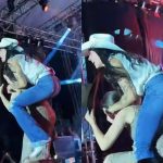 Ana Castela cai e “arrasta” prefeita junto durante show em Presidente Venceslau; veja