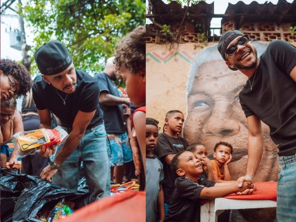 Ex-motoboy que virou promessa do pagode retorna à comunidade onde cresceu e distribui mais de mil brinquedos