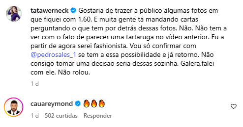 Reprodução / Instagram (@tatawerneck)