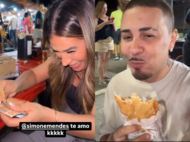 Simone gasta dinheiro do Programa Silvio Santos com pastel e diverte Carlinhos