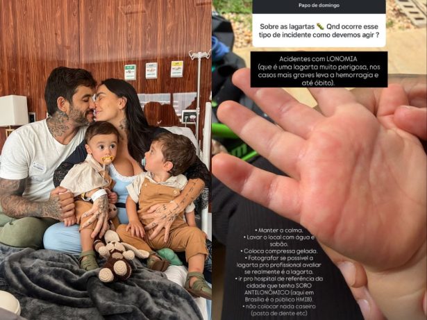 Filho de Clara Maia é hospitalizado após colocar a mão em ninho de lagartas