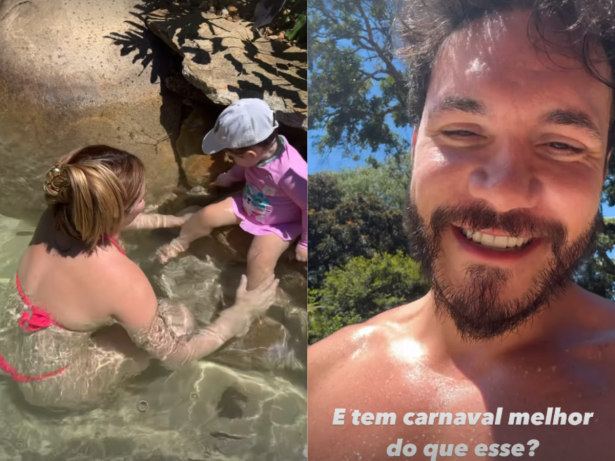 Longe da folia, Viih Tube e Eliezer curtem Carnaval em família na piscina de casa