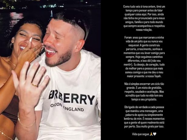 Ronan Souza se pronuncia pela 1ª vez após fim do noivado com Pocah