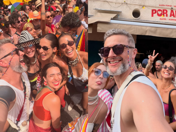 Lucas Lima mostra registros do Carnaval de rua com namorada e Sandy comenta: “Bom demais”