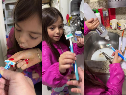 Duda Nagle e Zoe transformam escova de dente em utensílio para lavar louça