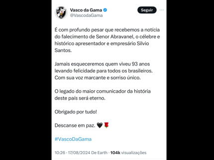 Clubes se manifestam após morte de Silvio Santos (Reprodução)